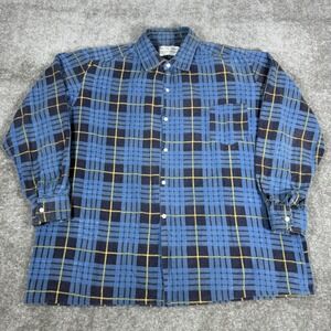 Chunyan‎ Shirt Men's Blue Plaid Flannel Long Sleeve Button Up Grunge Faded